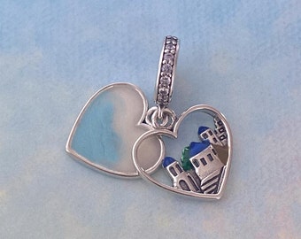 Santorini Dangle Charm,Greece Vacation Travel Charm,Santorini Souvenir,S925 Sterling Silver Charm for Bracelet,Necklace Pendant