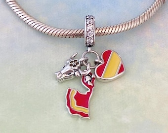 Spain Flag Heart Charm, Flamenco Charm, Bull Charm Fit for Pandora