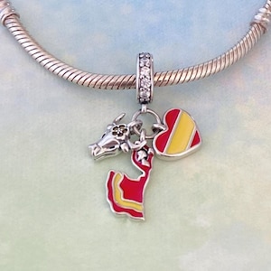 Spanish Flag Flamenco Spain Bull Dangle Charm for Bracelet,Necklace Pendant,Gift for Her