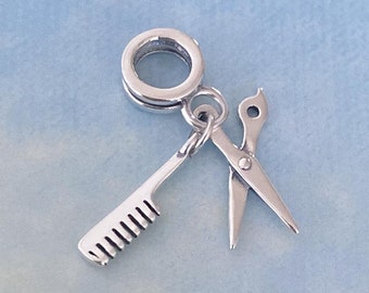 Scissors and Comb Dangle Charm,New Genuine 925 Sterling Silver Charm for Bracelet,Necklace Pendant