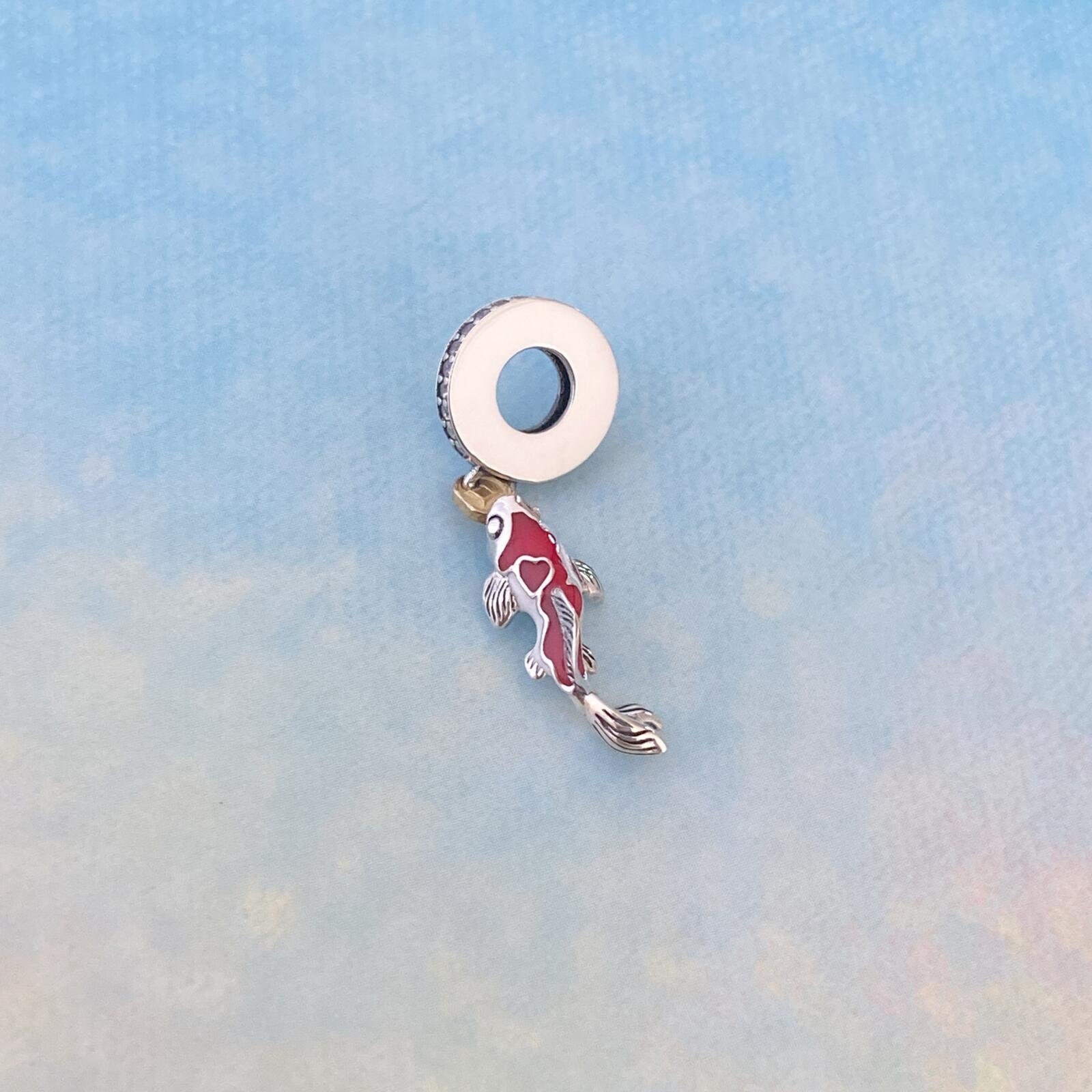 Good Fortune Carp Fish Dangle Charm Genuine 925 Sterling Silver Charm for Bracelet Necklace Pendant
