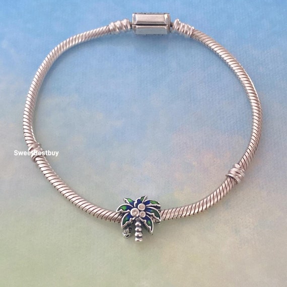 925 Sterling Silver Coconut Palm Tree Charm Bead - Antique Silver Finish, For 3mm European Bracelets & Necklaces