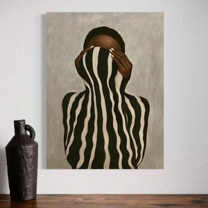 Neutral Wall Art - Afrocentric Black Women Art poster - Abstract striped Digital Print