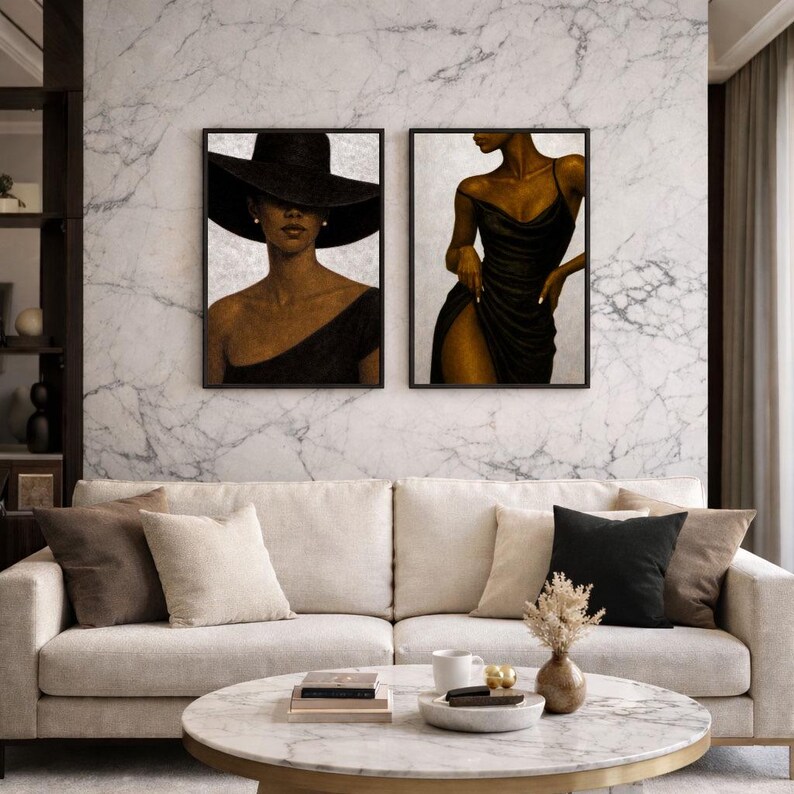 Minimalist gallery wall set with fashion inspired female portrait prints
