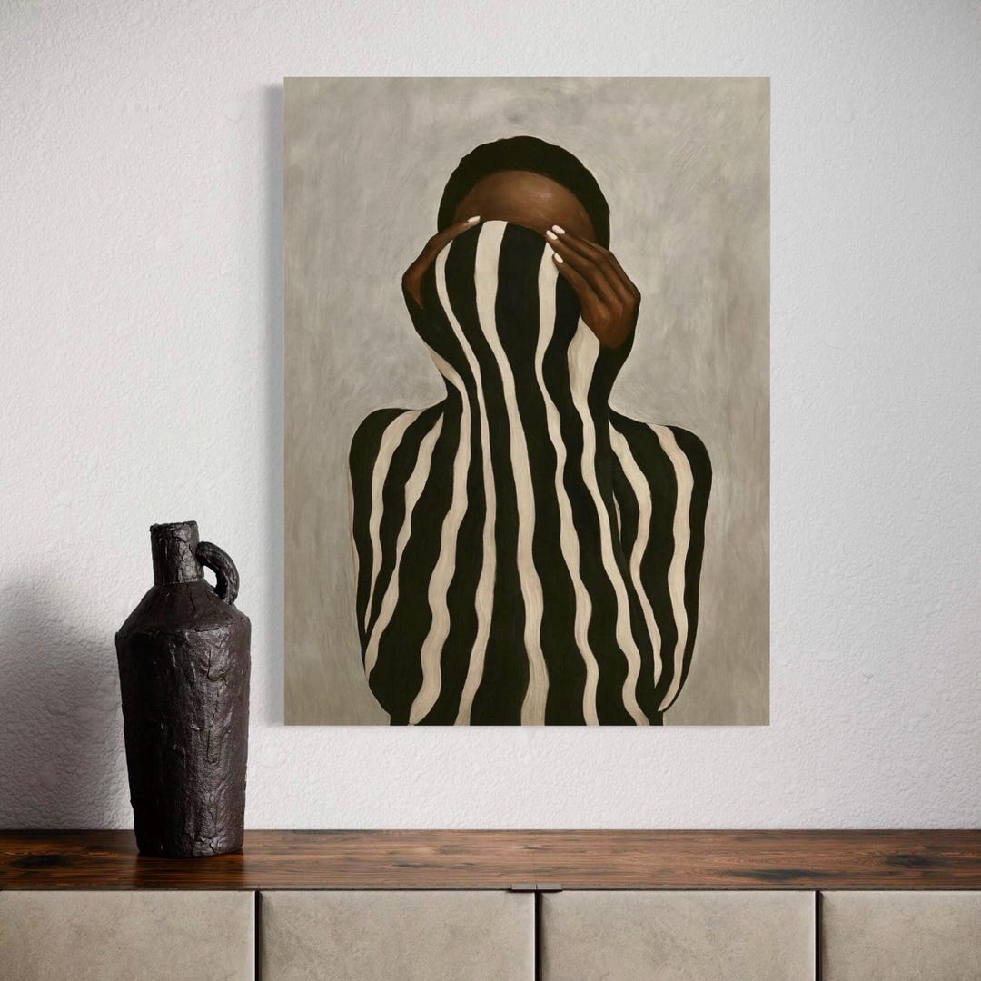 Neutral Wall Art - Afrocentric Black Women Art poster - Abstract striped Digital Print
