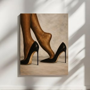Fashion Art Print of Black Woman’s Legs in Heels: Neutral Afrocentric Wall Art Digital Download