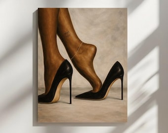 Kunstdruck mit dem Motiv von Beinen einer schwarzen Frau in High Heels: Neutrale, afrozentrische Wandkunst (Digitaler Download)