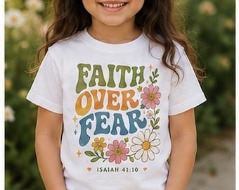 子供用レトロクリスチャンTシャツ、心温まる聖句、アースカラー、信仰生活シャツ