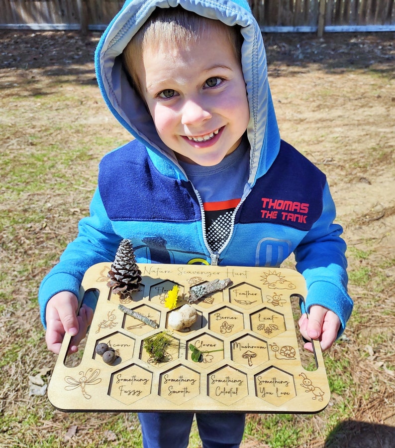 Kids Nature Scavenger Hunt Board, Homeschool Preschool Montessori Wooden Game, Nature Board, Discovery Board image 7