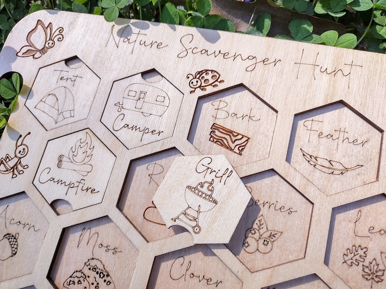 Kids Nature Scavenger Hunt Board, Homeschool Preschool Montessori Wooden Game, Nature Board, Discovery Board image 4