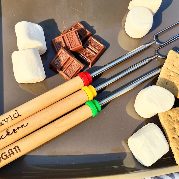 S'mores Campfire Roasting Stick, Personalized with Name or Phrase, Gift for Kids, Camping Activities, Fire Pit Weenie Roaster