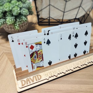 Playing Card Holder, Personalized Kids Card Holder, Triple Stack Card Caddy, Wooden Card Holder