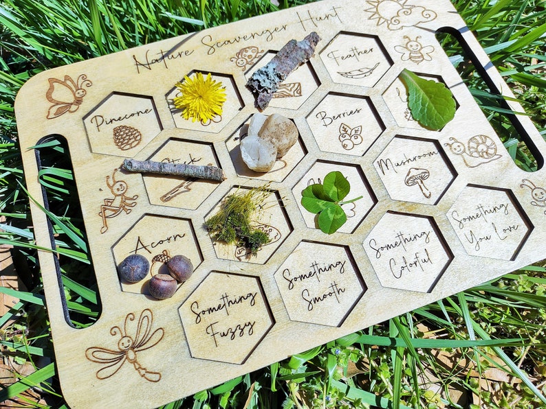 Kids Nature Scavenger Hunt Board, Homeschool Preschool Montessori Wooden Game, Nature Board, Discovery Board image 2