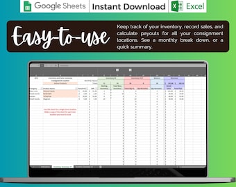 Consignor Inventory & Payout Tracking Template, Excel, Google Sheets (track inventory, sales, payouts from one or more consignment shops)