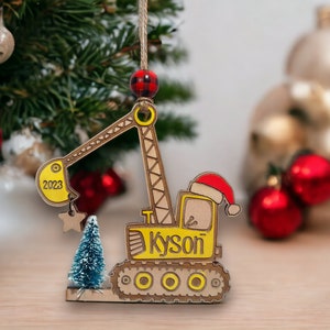 Personalized Excavator Ornament with 3d Tree, Construction Christmas Ornament, Back Hoe, Digger, Machine, Christmas Excavator for Kids,