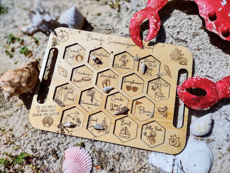 Kids Nature Scavenger Hunt Board, Homeschool Preschool Montessori Wooden Game, Nature Board, Discovery Board Beach