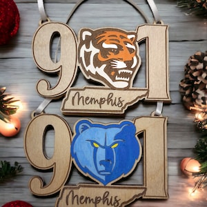 Memphis Sports Mascot Ornament, Tiger, Grizzly, Basketball, Football, 901 Memphis, Magnet