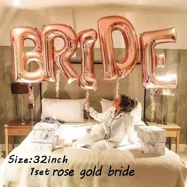 Junggesellinnenabschied Deko BRIDE TO BE, Folien Ballon, Braut Party Deko, JgA Set Braut Ring Luftballons Buchstaben Silber Gold Rose Gross