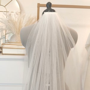 Bridal Veil , Wedding veil Ivory, Simple veil single layer, Veil for Bride, White Veil short, Cut Edge Veil long image 9