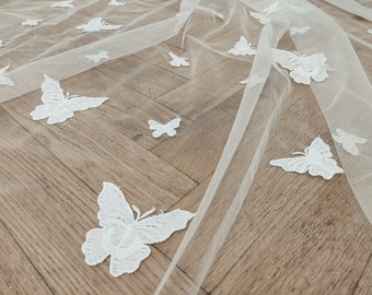 3D Schmetterlinge Schleier Ivory Langer Floraler Brautschleier Spitze Domschleier lang Blumen Hochzeitsschleier Dom off-white 3 meter