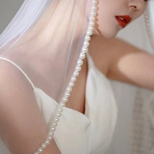 Bridal veil beaded edge, veil beaded edge, wedding veil glitter, designer veil short, veil embroidery Ivory OFF White