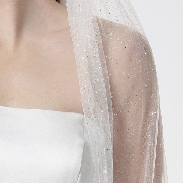 Glitter Veil Long Wedding Veil Ivoire avec paillettes Bride Veil Shimmer Veil Simple Glitter Veil Luxury Ivoire Blanc