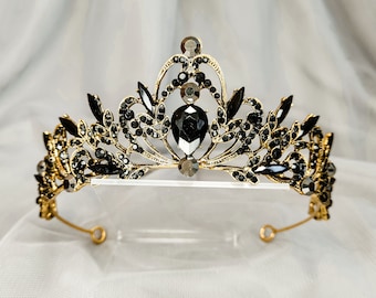 Schwrze Braut Tiara Hochwertige Diadem Swarovski Kristall Gotik Hochzeit Tiara Haarschmuck Krone Braut klein schmal Silber