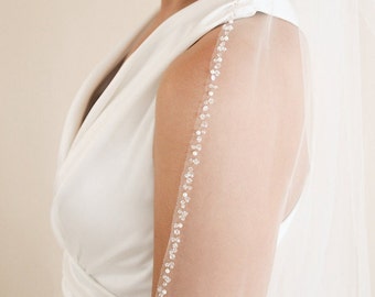 Veil pearl crystal edge bridal veil glitter trim beaded embroidery veil long wedding bridal veil short