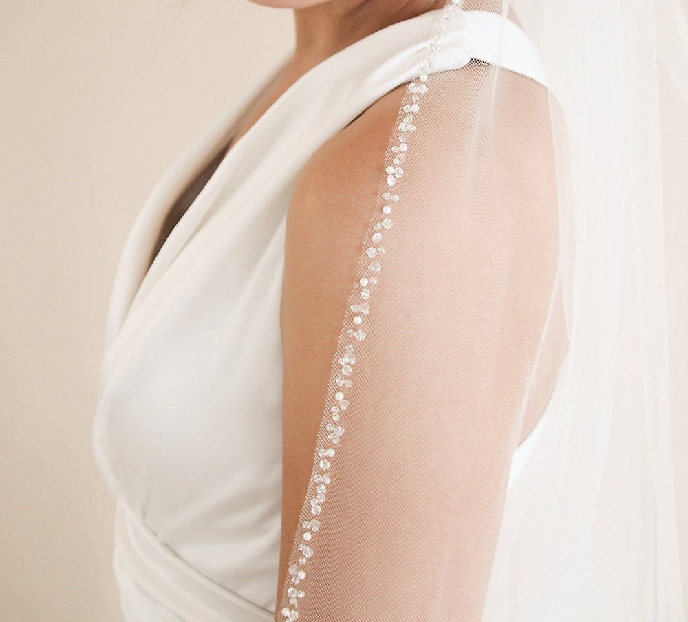 Veil Pearl Crystal Edge Bridal Veil Glitter Trim Beaded - Etsy Denmark
