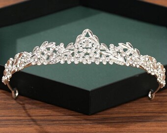 Braut Tiara schlicht Hochwertige Diadem Swarovski Kristall Boho Hochzeit Tiara Haarschmuck Krone Braut klein schmal Silber