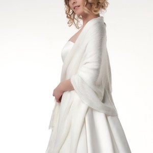 Cashmere wool bridal scarf, Stole wedding, Knitted Shawl, Bridal Cape, very soft , Ivory scarf, cashmere wrap, bridal dress jacket bolero image 3