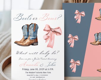 Boots or Bows Gender Reveal Invitation Template He Or She Western Baby Shower Invite