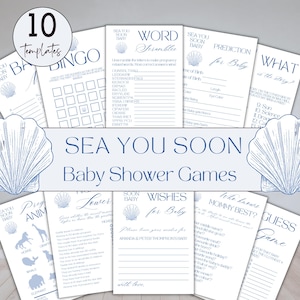 Coastal Baby Shower Games Blue Boy Sea You Soon Game Bundle Party Activity