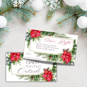 Tirage au sort de couches pour baby shower d'hiver pour bébé Il fait froid dehors Livres floraux de fête sur le thème de Noël pour bébé Ticket d'insertion Cartes de jeu d'activités