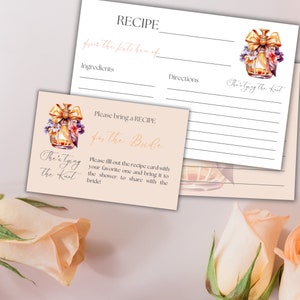 Pacote de chá de panela floral com laço laranja, perfume coquete, receita elegante de chá de panela de pêssego, cartão de solicitação de gabinete, modelo para impressão em canva