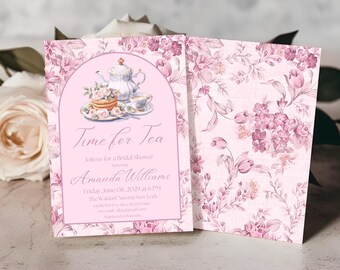 Tee Brautdusche Einladung Vorlage Floral Französisch Party Brunch Einladen Digital Rosa Toile Chinoiserie