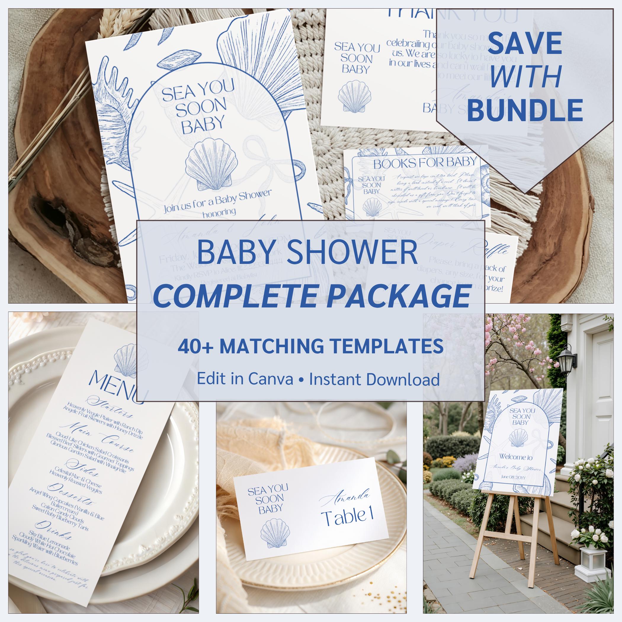 Coastal Baby Shower Bundle Blue Boy Pearl Theme Sea You Soon Invite ...