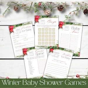 Winter Baby Shower Game Bundle for Baby It’s Cold Outside Floral Christmas Themed Party Activity, Set with 5 Baby Shower Games