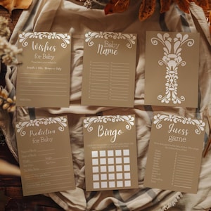 Paquete de juegos para baby shower Cielito Lindo, bingo para baby shower de género neutro inspirado en Talavera, deseos para el bebé, tarjetas de actividades
