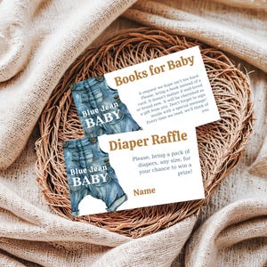 Blue Jean Baby Shower Diaper Raffle Boy Western Themed Party Template Clothesline Baby Shower Cards Digital Baby Clothes Denim Party Decor