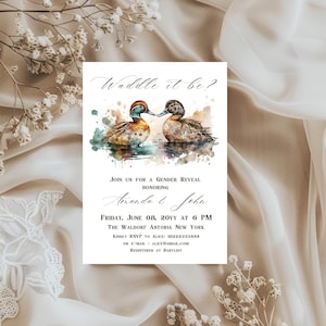 Duck Gender Reveal Invitation Waddle It Be He or She Gender Reveal Invite Template Mallard Duck Gender Reveal Party Invitation Digital Canva