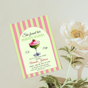 Perfect Matcha Bridal Shower Invitation Digital Sage Green Retro Bridal Shower Invite Pink Strawberry Cocktail Brunch Invitation Template