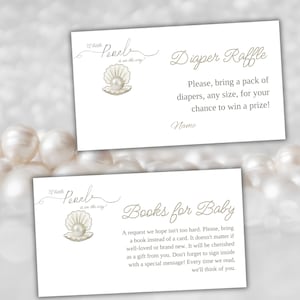 Kleine parel onder de zee bijlage kaart bundel canvas sjabloon, Pearlcore meisje baby shower luier loterij ticket, boek voor baby kaart digitaal