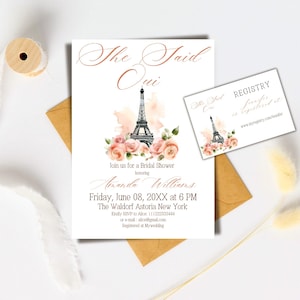 Bundle d'invitations pour la douche nuptiale à Paris Parisienne elle a dit Oui Invitation au brunch Modèle de toile numérique Mariage floral Ooh La La Carte d'enregistrement
