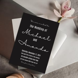 Elegant Calligraphy Wedding Invitation: Minimalist Black and White Design (Digital Template 5x7&quot; Canva Edit)