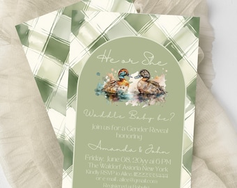 Duck Gender Reveal Invitation Canva Template He or She Waddle It Be Hunting Theme