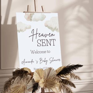 Heaven Sent Baby Shower Welcome Sign Digital Template, Cloud Nine Sky Themed Party, Piece of Heaven Blue Boy Baby Shower Decor