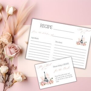Carte de recette florale pour la douche nuptiale de Paris, modèle sur le thème parisien She Said Oui, cartes de clôture Ooh La La imprimables, téléchargement numérique