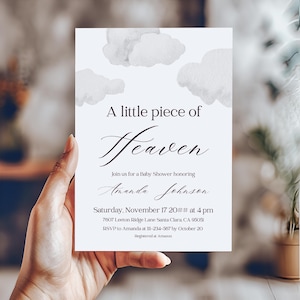 Piece of Heaven Baby Shower Invitation Boy Dreamy Blue Cloud Nine Baby Shower Invite Digital Template Sky Theme Heaven Sent Party It's a Boy