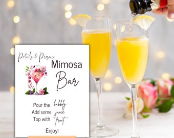 Petals and Prosecco Bridal Shower Mimosa Bar Sign for a Bubbly Champagne Party, Floral Bridal Brunch Pink Wedding Sign, Digital Download